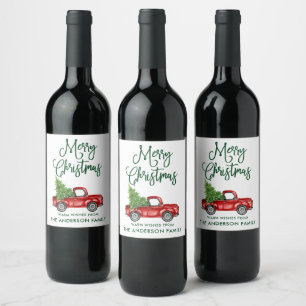 Fun Calligraphy Green Kerstmis  Truck Wijn Etiket
