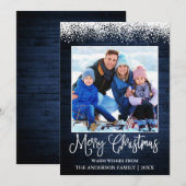 Fun Calligraphy Kerstmis Topped Blue Wood Feestdagenkaart (Voorkant / Achterkant)