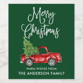 Fun Calligraphy Kerstmis  Truck Green Wijn Etiket (Enkel label)