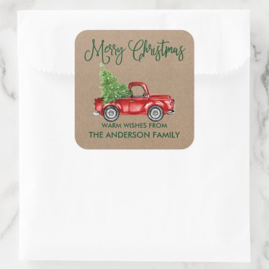 Fun Calligraphy Kerstmis  Truck Kraft Vierkante Sticker (Tas)