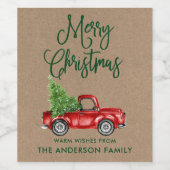Fun Calligraphy Kerstmis  Truck Kraft Wijn Etiket (Enkel label)