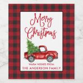 Fun Calligraphy Kerstmis Truck Pset Wijn Etiket (Enkel label)