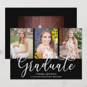 Fun Calligraphy Photo Black Graduparty Kaart (Voorkant / Achterkant)