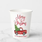 Fun Calligraphy  Red Truck Kerstmis Papieren Bekers (Voorkant)