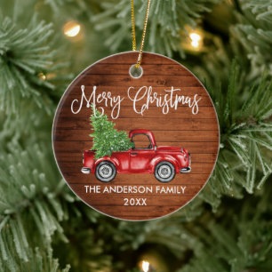 Fun Calligraphy  Red Truck Wood Kerstmis Keramisch Ornament
