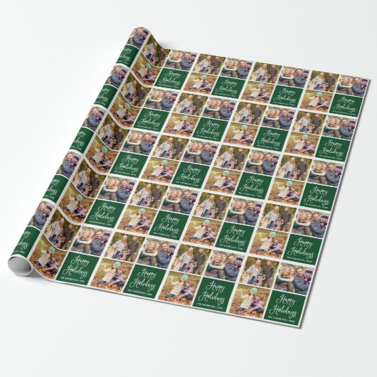 Fun Calligraphy Script Holiday 3 Foto Green Cadeaupapier (Uitgerold)