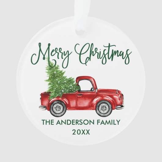 Fun Calligraphy  Truck Green Kerstmis Ornament (voorkant)