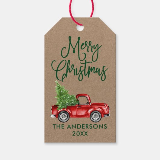 Fun Calligraphy  Truck Kraft Kerstmis Cadeaulabel (Voorkant)