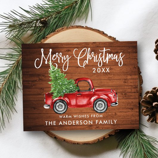 Fun Calligraphy Wood  Truck Tree Kerstmis Briefkaart