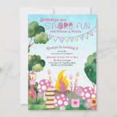 Fun Campfire and Toadstool Girls Birthday Kaart (Voorkant)