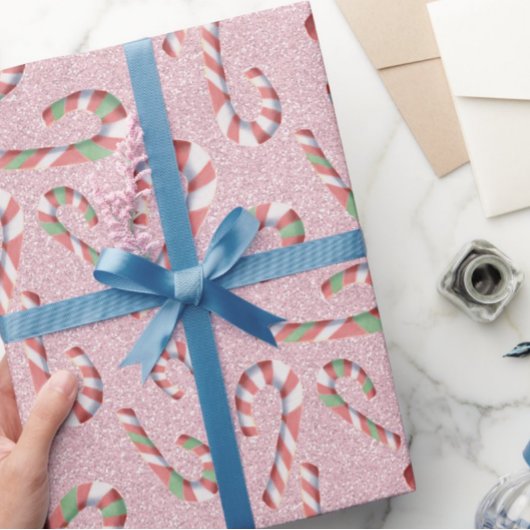 Fun Candy Cane Pattern Pink Cadeaupapier
