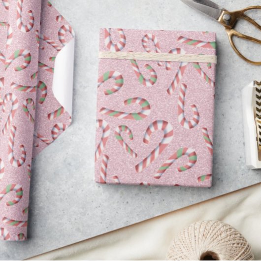 Fun Candy Cane Pattern Pink Cadeaupapier