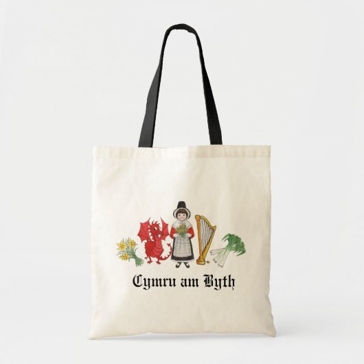 Fun Canvas tas Welsh, Daffodils, Dragon, Prei, Har (Voorkant)