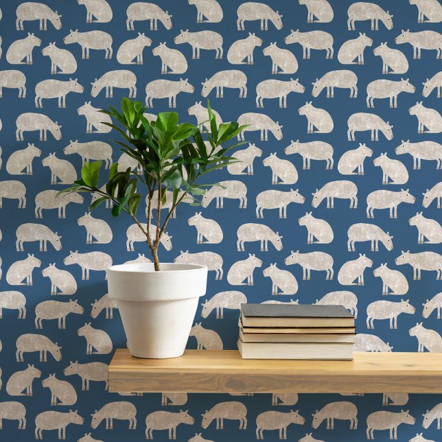 Fun Capybara Art Behang (Fun Capybara teal green animal art wallpaper)