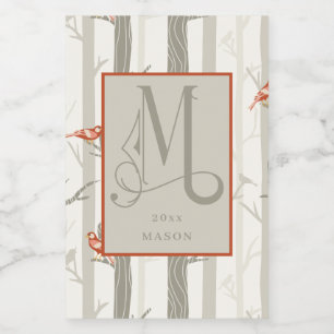 Fun Cardinals in Birch Trees Monogram M Custom Wijn Etiket