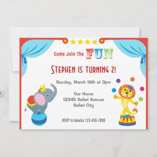 Fun Carnival Circus Enfants Invitation d'anniversa (Devant)
