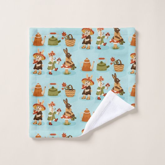 Fun cartoon animal print on a light blue backgroun (Gant de toilette)