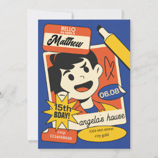 Fun Cartoon Birthday Invitation – Colorful Kids  Kaart