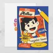 Fun Cartoon Birthday Invitation – Colorful Kids Kaart (Voorkant / Achterkant)