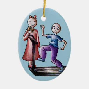 Fun Cartoon Couple Treadmill Boy en Cookie Girl Keramisch Ornament