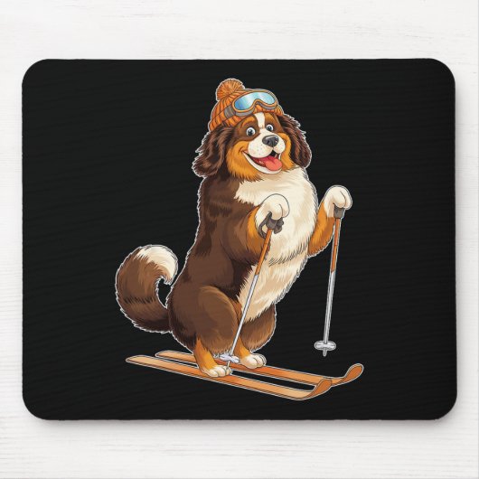Fun Cartoon Dog Enjoying Skiing Muismat (Voorkant)