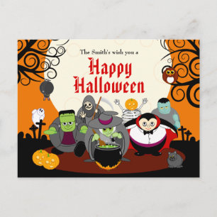Fun cartoon Halloween monster costume party group, Uitnodiging Briefkaart