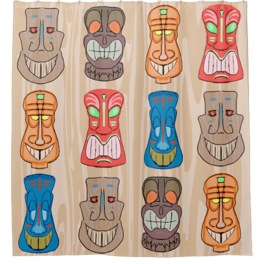 Fun Cartoon Hawaiian Tiki Head Douchegordijn (Voorkant)