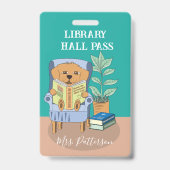 Fun Cartoon Reading Dog Library Hall Pass Badge (Avant)