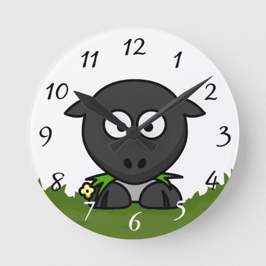 Fun Cartoon Round Sheep Ronde Klok (Voorkant)