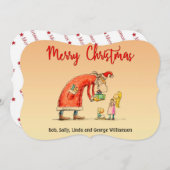 Fun Cartoon Santa bezorgt geschenken Kerstmis Fanc Feestdagenkaart (Voorkant / Achterkant)