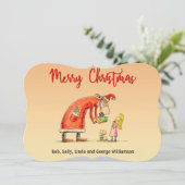 Fun Cartoon Santa bezorgt geschenken Kerstmis Fanc Feestdagenkaart (Staand voorkant)