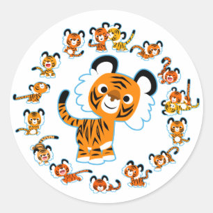 Fun Cartoon Tigers Mandala (blauw) Sticker
