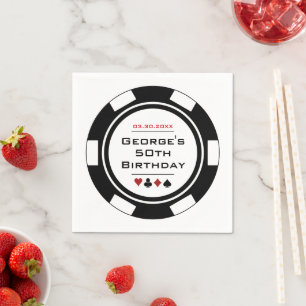 Fun Casino Poker Chip in Black and White Birthday Servet