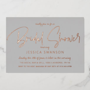 Fun Casual Script Grey Vrijgezellenfeest Roos Gold Folie Uitnodiging