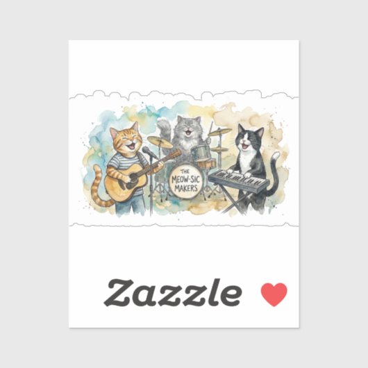 Fun Cat Band Music Piano Drums Keyboard Sticker (Vel)