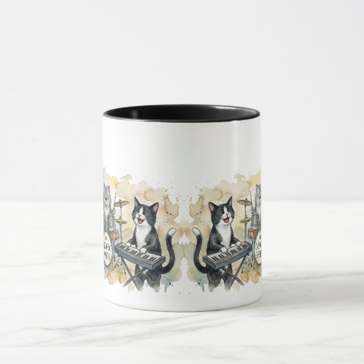 Fun Cat Band Muziek Piano Drums Keyboard Mok (Midden)