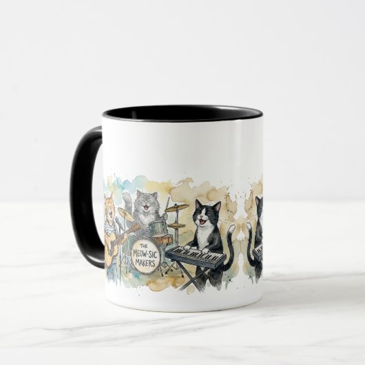 Fun Cat Band Muziek Piano Drums Keyboard Mok (Voorkant links)