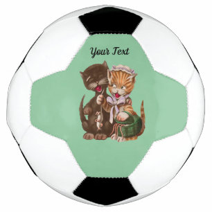 Fun Cat Couple Sharing Rats in Basket Munt Green Voetbal