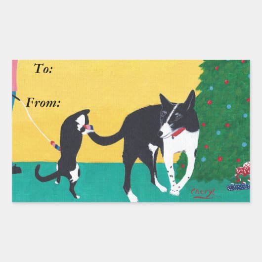 Fun Cat Dog die kerstboom speelt aan van sticker (Voorkant)