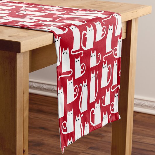 Fun Cat Red en White Tablecloth Korte Tafelloper