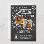 Fun Chalkboard Doodle Double Graduparty Kaart (Voorkant)