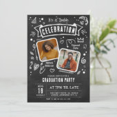 Fun Chalkboard Doodle Double Graduparty Kaart (Staand voorkant)