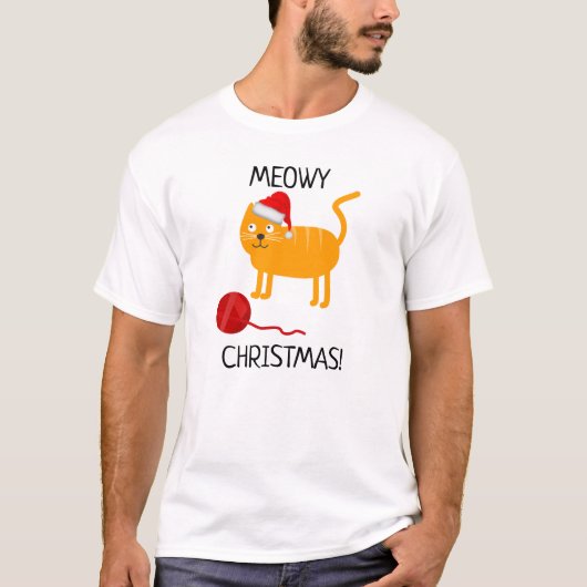 Fun Chat Orange Meowy Noël Mens T-Shirt (Devant)