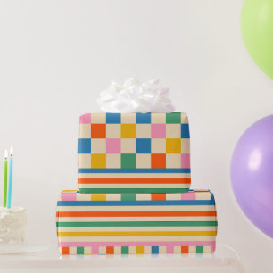 Fun Check Colorful Checker Stripe Retro 80s 90s Cadeaupapier