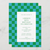 Fun Checkerboard Blue Green Geometric Birthday Kaart (Voorkant / Achterkant)