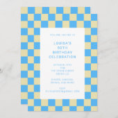 Fun Checkerboard Light Blue Geometric Birthday Kaart (Voorkant / Achterkant)