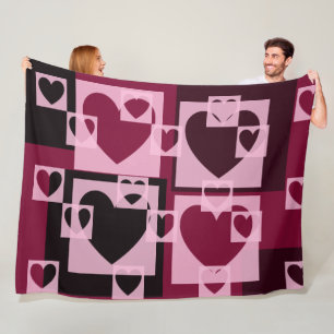 Fun Checkered Hearts Zacht Roze en Wijnrood Fleece Deken