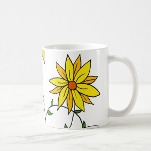 Fun Cheerful Yellow Flowers Doodle Art Koffiemok