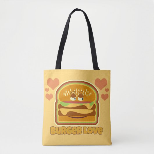 Fun Cheeseburger Love Lunchtime Cartoon Motto Draagtas (Voorkant)
