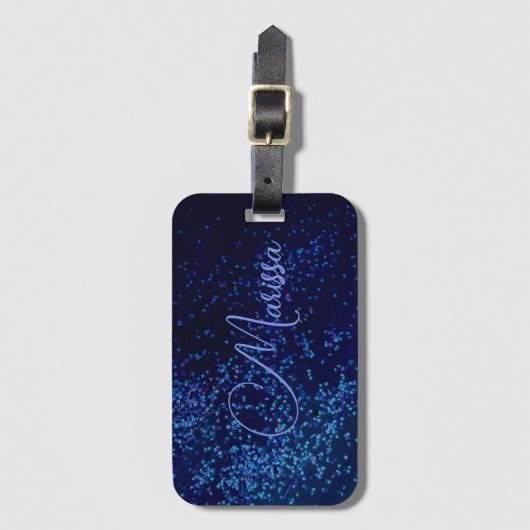 Fun Chic Personalized Blue Confetti Bagagelabel (Voorkant (verticaal))